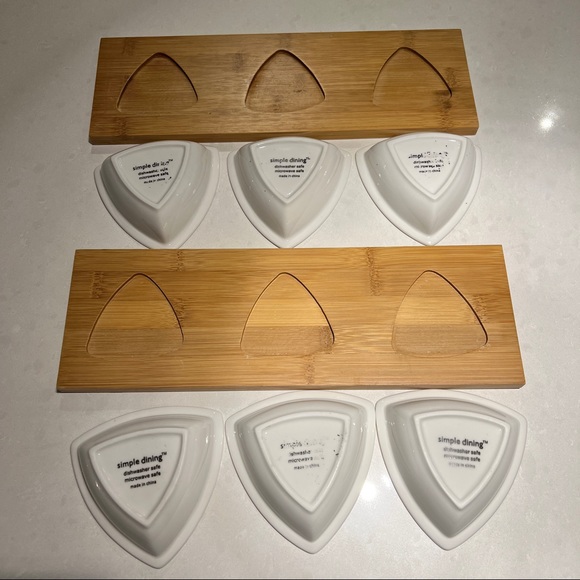 Simple Dining 2 Sets of Modern Triangular Dishes for Entertaining w/Bamboo Trays - Picture 5 of 6